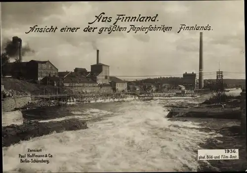 Ak Finnland, Eine der größten Papierfabriken im Land