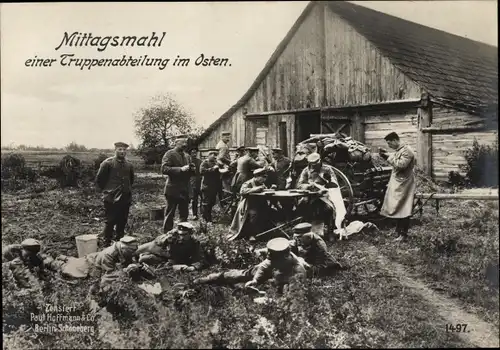 Ak Ostfront, Mittagsmahl einer Truppenabteilung, I WK