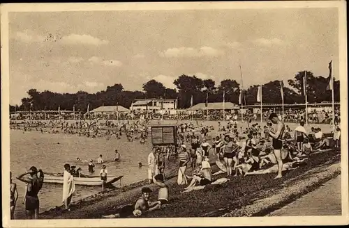 Ak Karlsruhe in Baden, Partie im Rheinstrandbad Rappenwört