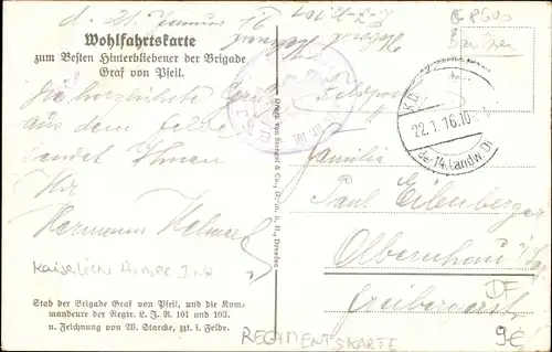 Regiment Küntler Ak Starcke, L. Inf. Rgt. 101 und 103, Brigade Graf von Pfeil, I. WK