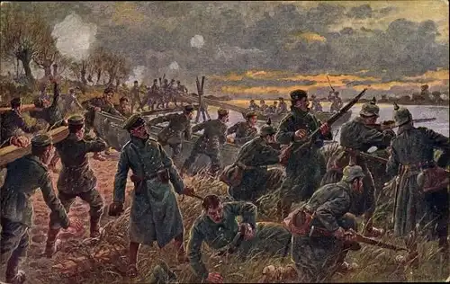 Künstler Ak Übergang über den Dnjsetr der Armee von Linsingen, I WK