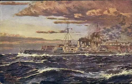 Künstler Ak Lindemann Frommel, Deutsches Kriegsschiff, SMS Thüringen vor Helgoland