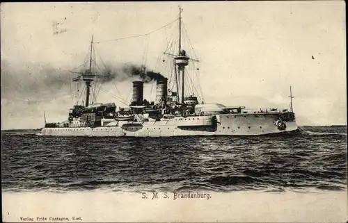 Ak Deutsches Kriegsschiff, SMS Brandenburg, Küstenpanzerschiff