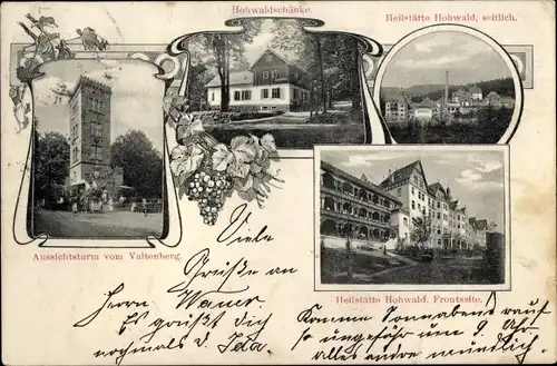 Ak Hohwald Neustadt in Sachsen, Aussichtsturm Valtenberg, Hohwaldschänke, Heilstätte Hohwald