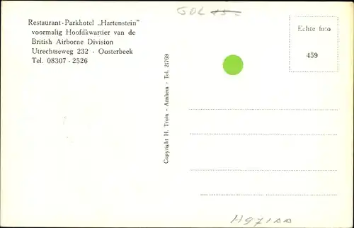 Ak Oosterbeek Renkum Gelderland, Parkhotel Restaurant Hartenstein