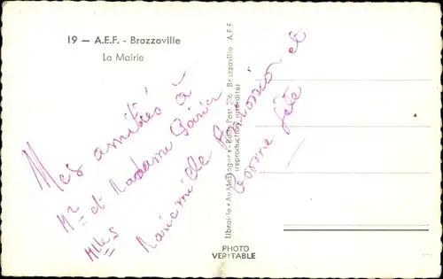 Ak Brazzaville Französisch Kongo, Rathaus