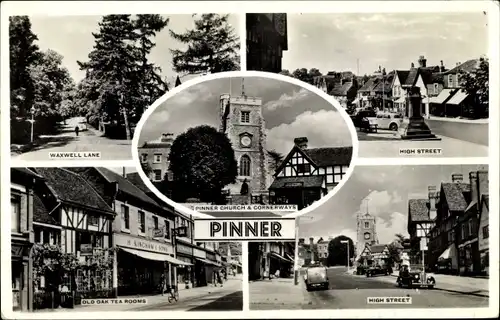 Ak Pinner Middlesex London, Waxwell Lane, High Street, Church and Cornerways, Old Oak Tea Rooms