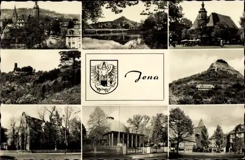 Ak Jena in Thüringen, Kirchen, Gewässer, Platz, Wappen, Planetarium, Universität