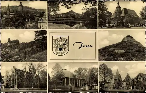 Ak Jena in Thüringen, Kirchen, Gewässer, Platz, Wappen, Planetarium, Universität