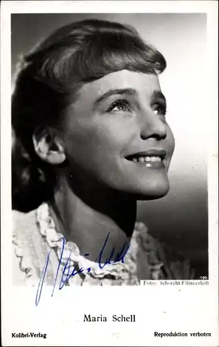 Ak Schauspielerin Maria Schell, Portrait, Autogramm