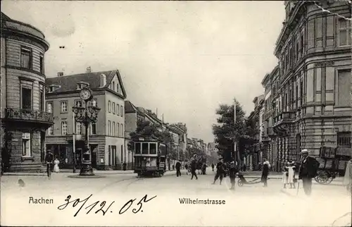 Ak Aachen in Nordrhein Westfalen, Wilhelmstraße, Straßenbahn