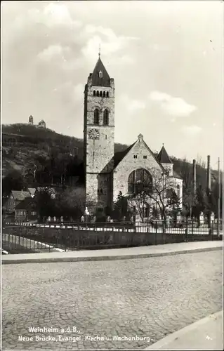 Ak Weinheim an der Bergstraße Baden, Neue Brücke, Evangel. Kirche, Wachenburg