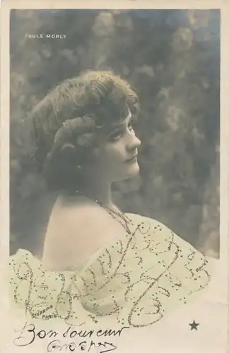 Glitzer Ak Schauspielerin Paule Morly, Profilansicht