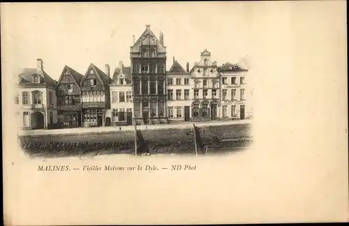 Ak Mechelen Mecheln Malines Flandern Antwerpen, Alte Häuser an der Dyle