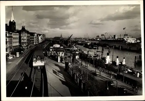 Ak Hamburg, Hafen, Dampfer, Hochbahn