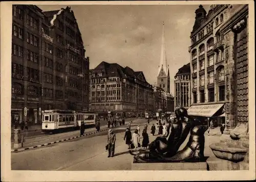 Ak Hamburg, Mönckebergstraße, Passanten, Straßenbahn