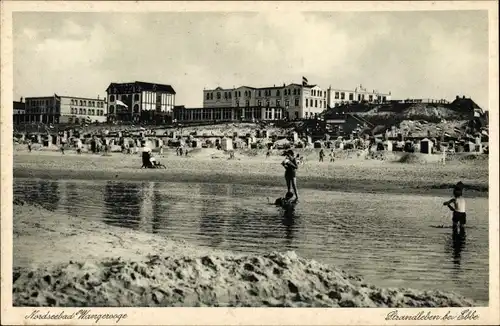 Ak Nordseebad Wangerooge in Ostfriesland, Strandleben bei Ebbe