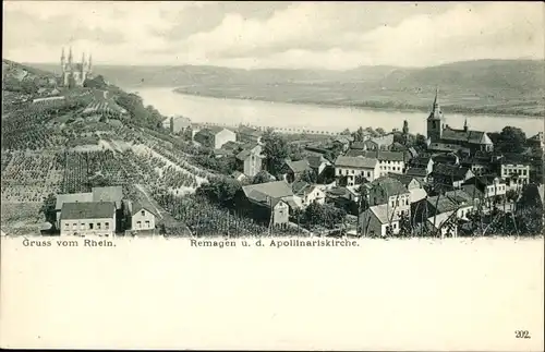 Ak Remagen am Rhein, Ortsansicht, Apollinariskirche