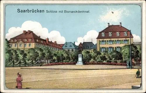 Ak Saarbrücken im Saarland, Schloss, Bismarckdenkmal