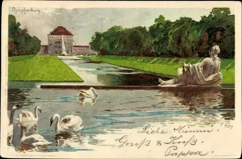 Künstler Ak Kley, H., München Bayern, Nymphenburg, Schwäne
