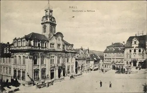 Ak Schwäbisch Hall in Württemberg, Marktplatz und Rathaus