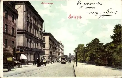 Ak Leipzig in Sachsen, Goethestraße, Straßenbahn