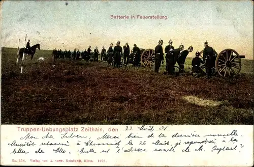 Ak Zeithain in Sachsen, Truppenübungsplatz, Batterie in Feuerstellung