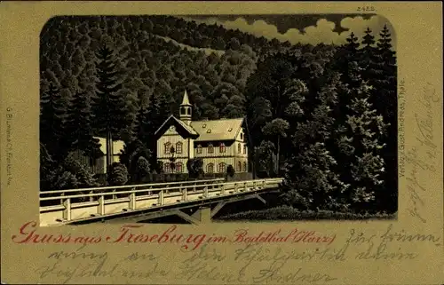 Litho Treseburg Thale im Harz, Bodebrücke, Gasthaus