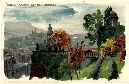 Künstler Litho Kley, Heinrich, Baden Baden am Schwarzwald, Schlossterrasse