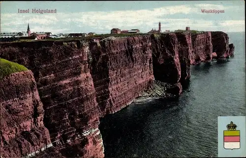 Ak Nordseeinsel Helgoland, Westklippen, Wappen