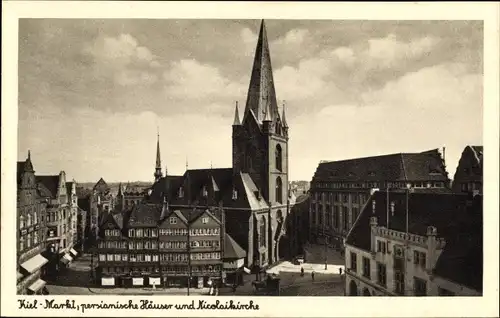 Ak Kiel in Schleswig Holstein, Markt, Nicolaikirche, Glockenturm