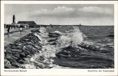 Ak Nordseebad Büsum, Sturmflut, Südstrand