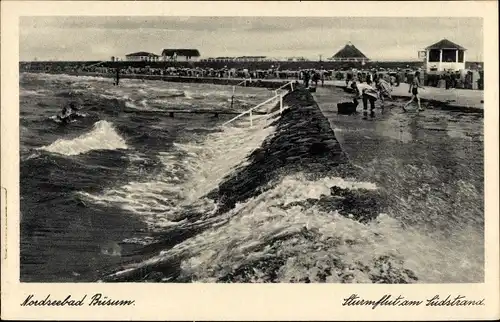 Ak Nordseebad Büsum, Sturmflut, Südstrand