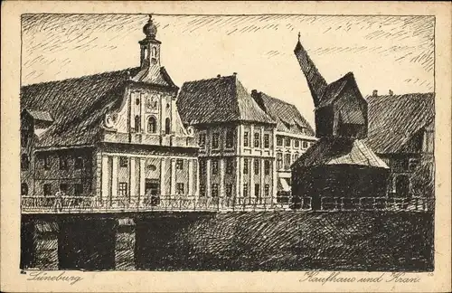 Künstler Ak Lüneburg in Niedersachsen, Kaufhaus, alter Ladekran