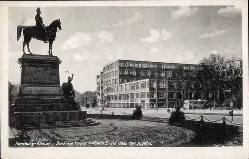 Ak Hamburg Altona, Denkmal Kaiser Wilhelm I., Haus der Jugend