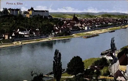 Ak Pirna in Sachsen, Partie an der Elbe, Panorama