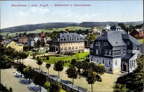 Ak Oberschlema im Erzgebirge, Radiumbad, Gemeindeamt