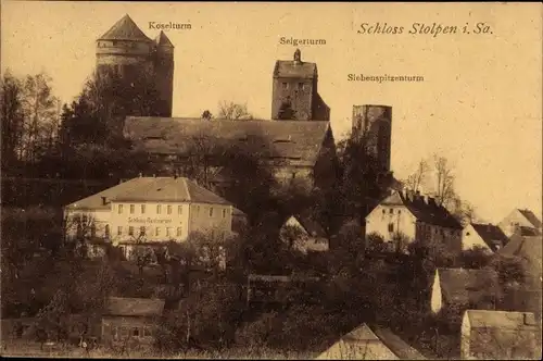 Ak Stolpen in Sachsen, Schloss, Koselturm, Seigerturm, Siebenspitzenturm