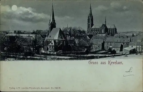 Mondschein Ak Kevelaer am Niederrhein, Teilansicht, Kirchen