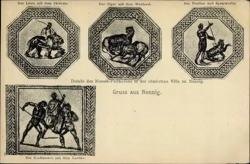Ak Nennig Perl an der Mosel, Details des Mosaik-Fußbodens in der römischen Villa