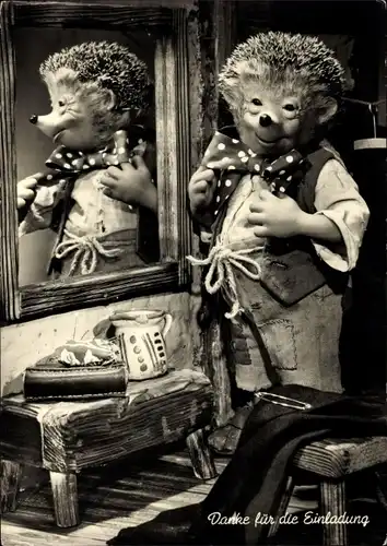 Ak Mecki der Igel, Danke für die Einladung, Spiegel, Fliege