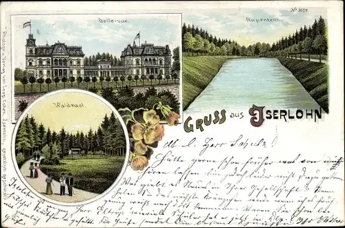 Litho Iserlohn im Märkischen Kreis, Belle vue, Rupenteich, Waldrast