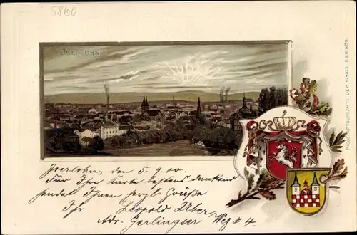 Passepartout Präge Wappen Litho Iserlohn im Märkischen Kreis, Gesamtansicht