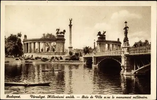 Ak Budapest Ungarn, Stadtwäldchen mit Millenium-Denkmal