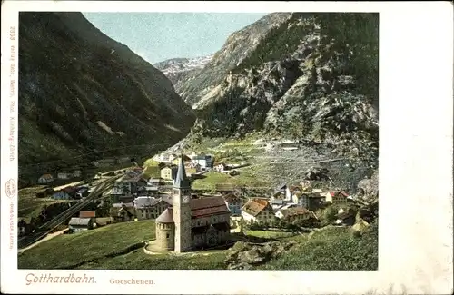 Ak Göschenen Goeschenen Kanton Uri, Gotthardbahn, Panorama, Kirche