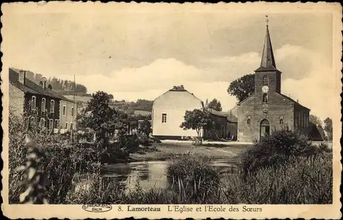 Ak Lamorteau Wallonie Luxemburg Belgien, Kirche, Schule der Schwestern