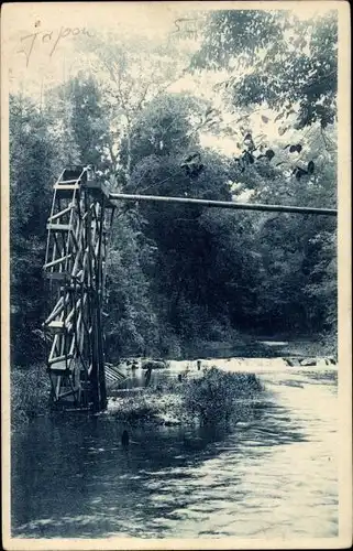 Ak Japan, Wassermühle, Fluss, Wald