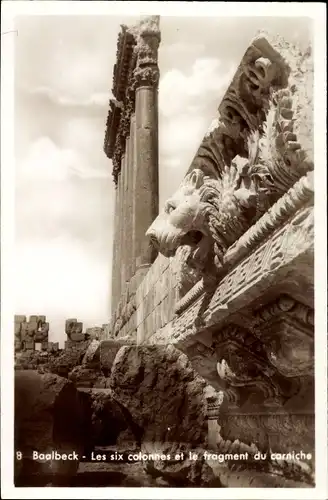 Ak Baalbek Libanon, Die sechs Säulen, Das Fragment des Gesimses