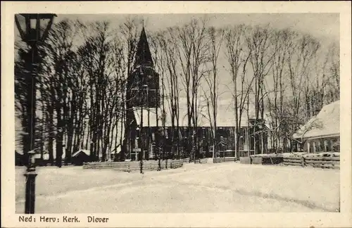 Ak Diever Drenthe Niederlande, N. H. Kirche, Winter