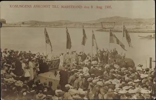 Ak Marstrand Schweden, Konungens ankomst till Marstrand 1905